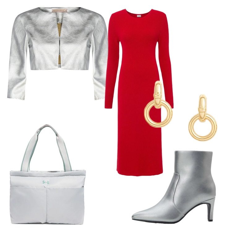 Outfit donna - Total look #2298531. Stile Casual chic per Serata fuori. Abbinamento con vestiti, stivaletti, bolero, orecchini, borse a spalla.