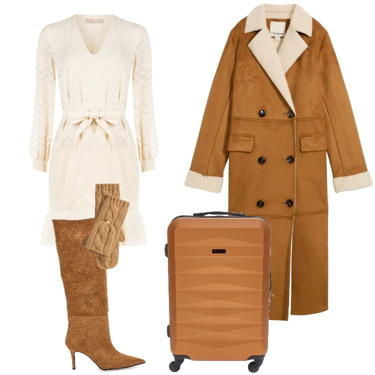 Outfit donna - Total look #2298534. Stile Boho per Cerimonia. Abbinamento con cappotti, vestiti corti, guanti, stivali, valigie.