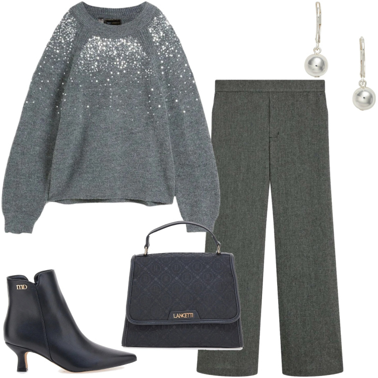 Outfit donna - Maglione morbido. Stile Casual chic per Serata fuori. Abbinamento con pantaloni, maglieria, orecchini, borse a spalla, stivaletti.