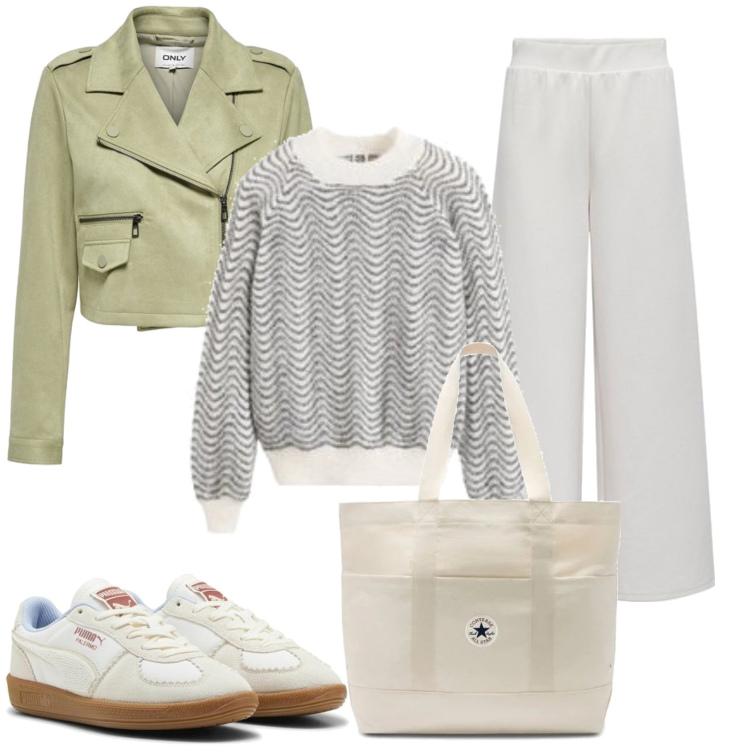 Outfit mujer - Casual look. Estilo Casual para Todos los días. Combinación con prendas de punto, pantalones, sneakers, blazers, bolso tote.