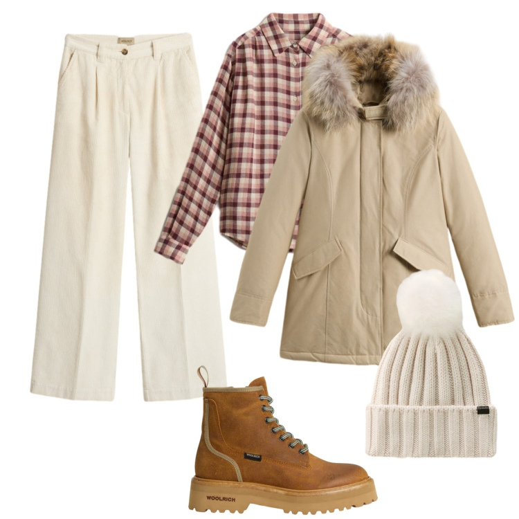 Outfit donna - Tono su tono. Stile Casual per Tutti i giorni. Abbinamento con parka, anfibi, pantaloni, camicie, berretti.