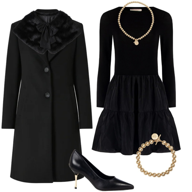 Outfit donna - Gift of style. Stile Chic per Serata fuori. Abbinamento con vestiti corti, cappotti, stole, décolleté, collane, braccialetti.