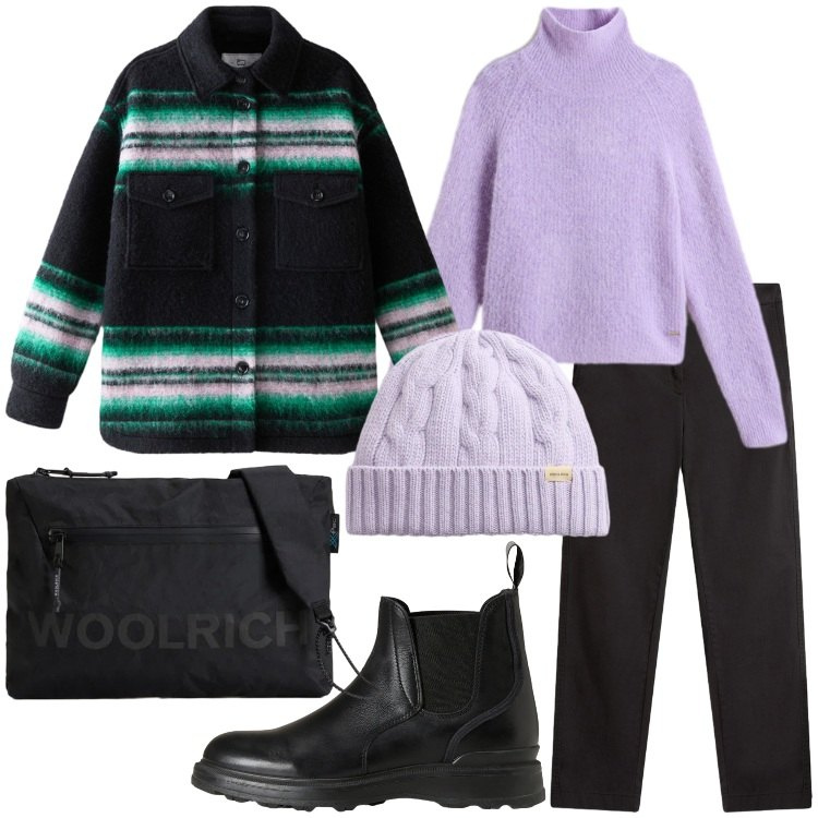 Outfit donna - Holiday Heritage. Stile Casual chic per Tutti i giorni. Abbinamento con maglieria, cappotti, stivaletti, berretti, borse a tracolla, pantaloni.