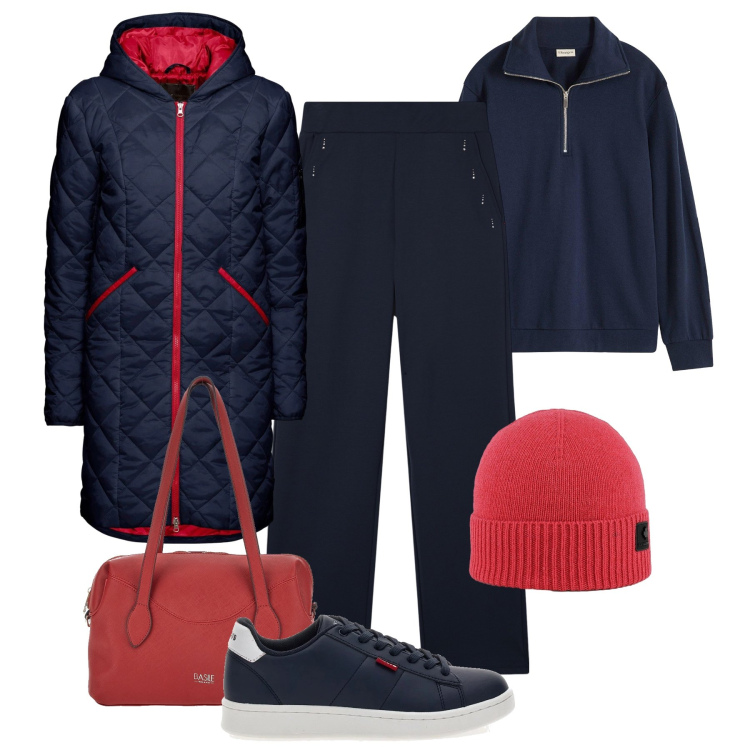 Outfit donna - Dettagli rossi -@danipoetessa73. Stile Casual per Tutti i giorni. Abbinamento con blazer, felpe, pantaloni, berretti, sneakers, borse a spalla.