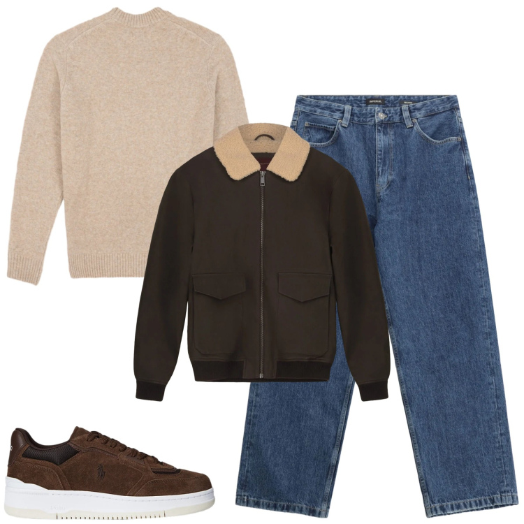 Outfit uomo - City. Stile Casual per Tutti i giorni. Abbinamento con jeans, sneakers, bomber, maglieria.
