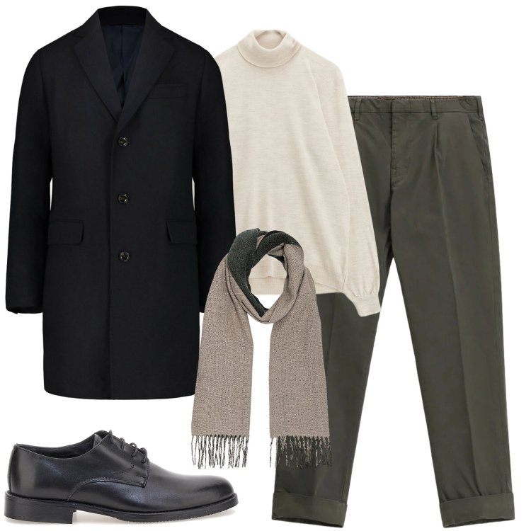 Outfit uomo - Elegante. Stile Business/Elegante per Tutti i giorni. Abbinamento con maglieria, pantaloni chino, sciarpe, cappotti, scarpe stringate.