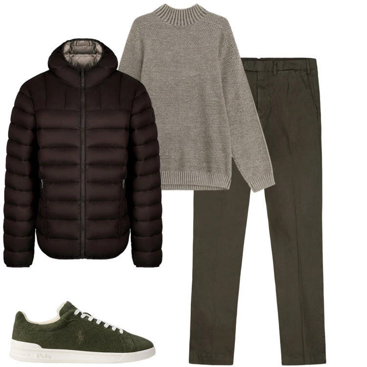 Outfit uomo - Dicembre. Stile Urban per Tutti i giorni. Abbinamento con maglieria, sneakers, piumini, pantaloni.