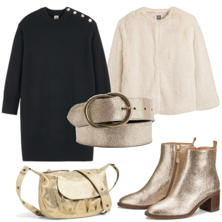 Outfit mujer - Casual chic. Estilo Casual chic para Todos los días. Combinación con vestidos cortos, cinturones, botines, abrigos, bolsos de hombro.