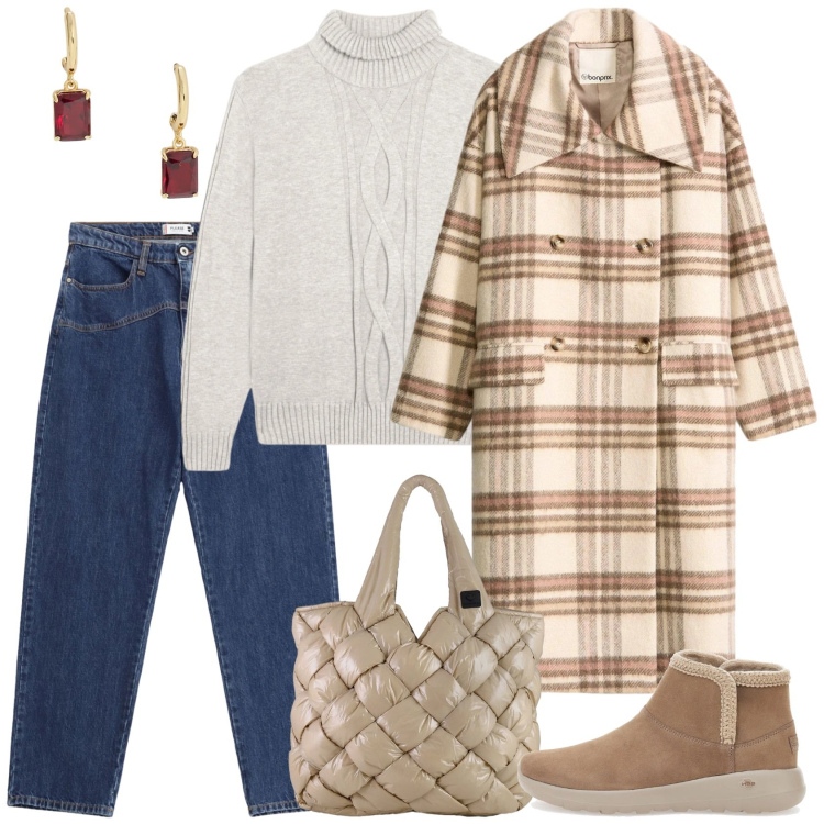 Outfit donna - Orecchini classici. Stile Casual chic per Tutti i giorni. Abbinamento con cappotti, jeans, maglieria, orecchini, borse tote, stivaletti.