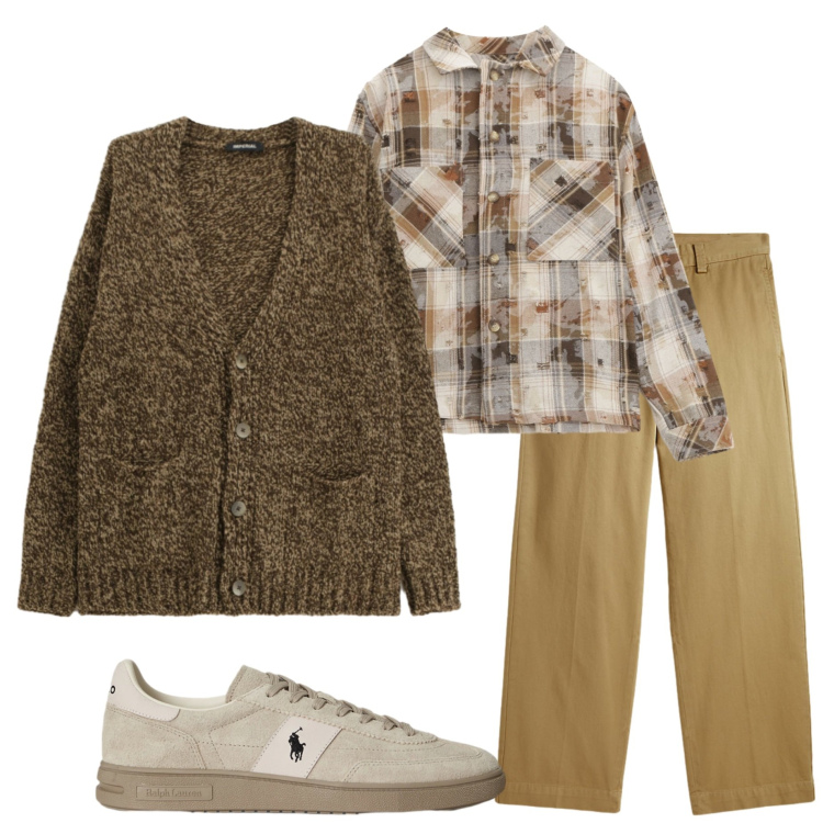 Outfit uomo - Camicia scozzese. Stile Trendy per Tutti i giorni. Abbinamento con cardigans, camicie, pantaloni, sneakers.