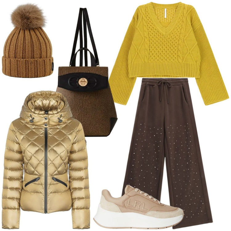 Outfit donna - Vacanze di Natale. Stile Casual chic per Tutti i giorni. Abbinamento con pantaloni, maglieria, zaini, sneakers, berretti, piumini.