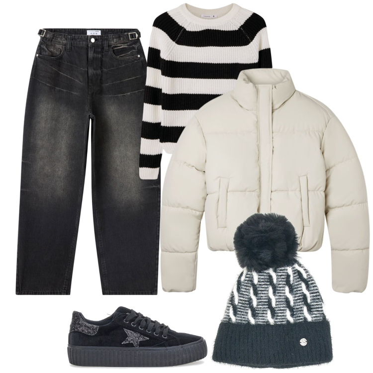 Outfit donna - Black or White. Stile Casual per Tutti i giorni. Abbinamento con jeans, bomber, maglieria, sneakers, berretti.