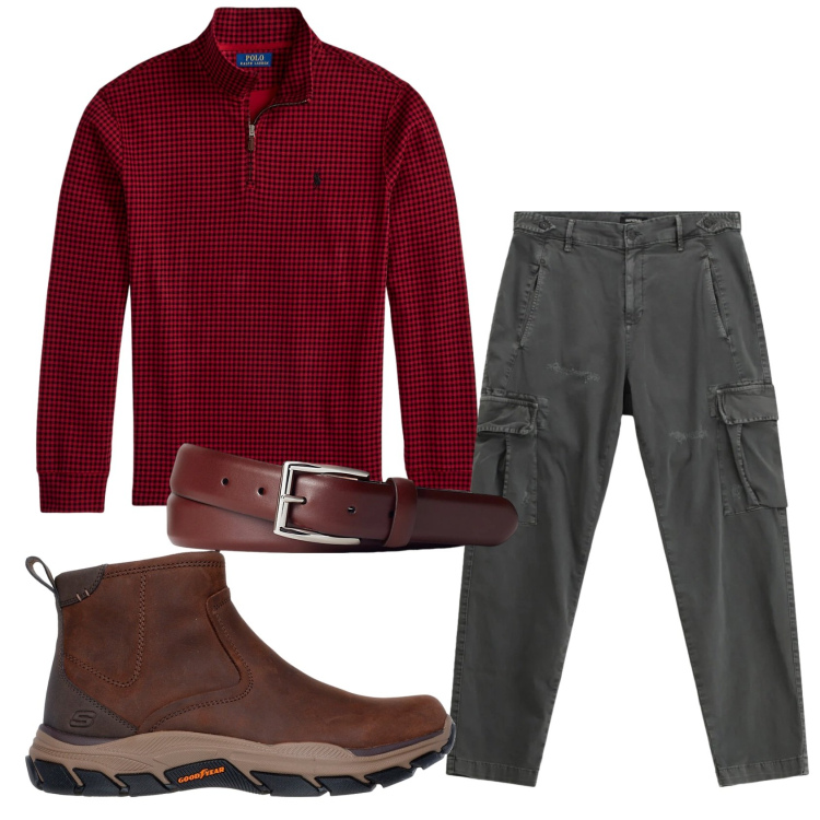 Outfit uomo - Total look #2298686. Stile Casual per Tutti i giorni. Abbinamento con pantaloni cargo, cinture, pullovers, stivali e stivaletti.