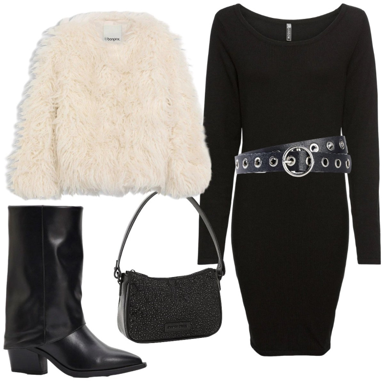 Outfit donna - Il pellicciotto. Stile Casual chic per Serata fuori. Abbinamento con vestiti lunghi, stivali, borse a mano, ecopellicce, cinture.