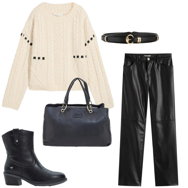 Outfit donna - Total look #2298707. Stile Rock per Tutti i giorni. Abbinamento con pantaloni, stivaletti texani, maglieria, cinture, borse a mano.