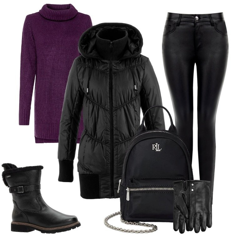 Outfit donna - Total look #2298728. Stile Urban per Tutti i giorni. Abbinamento con giacche, maglieria, stivaletti, guanti, pantaloni skinny, zaini.