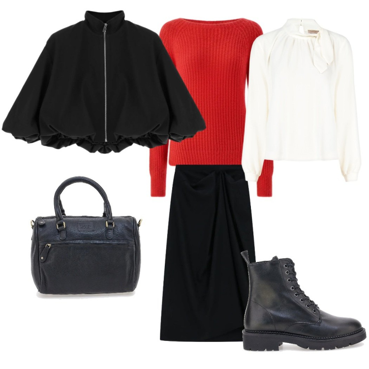 Outfit donna - Olivia di Popeye. Stile Casual per Tutti i giorni. Abbinamento con bluse, pullovers, gonne longuette, bomber, anfibi, borse a tracolla.