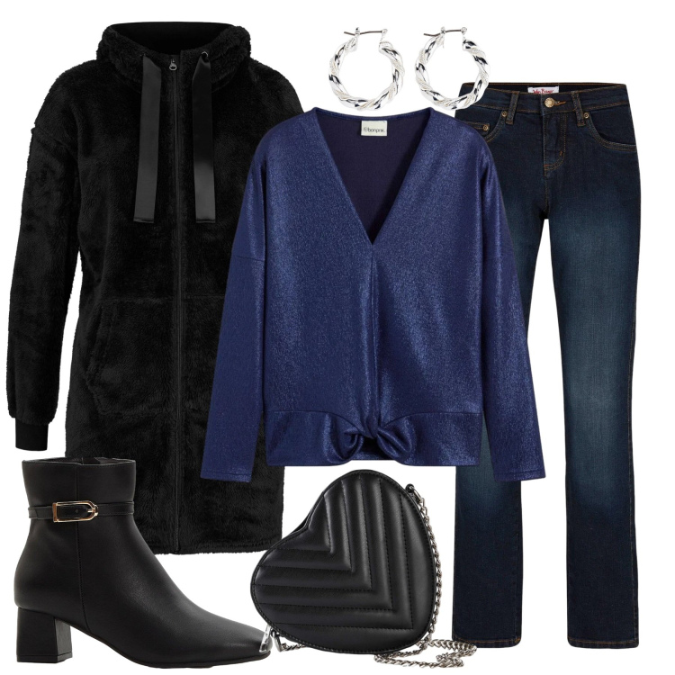 Outfit donna - Dalla mattina alla sera. Stile Casual chic per Tutti i giorni. Abbinamento con bluse, blazer, jeans dritti, stivaletti, orecchini, borse a tracolla.