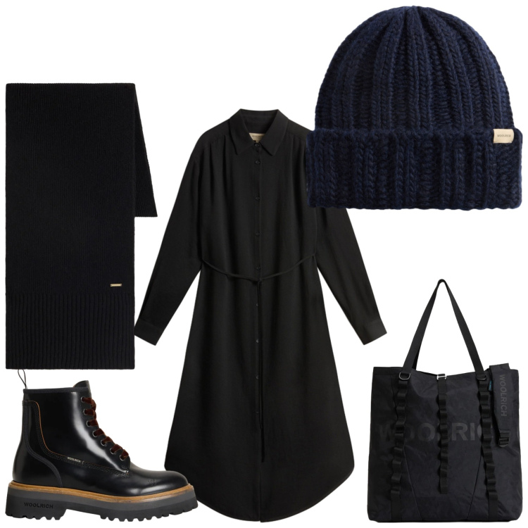 Outfit donna - Mi copro bene. Stile Casual per Tutti i giorni. Abbinamento con vestiti lunghi, borse tote, berretti, anfibi, sciarpe.