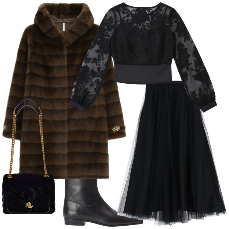 Outfit donna - Tessuto fluido. Stile Chic per Serata fuori. Abbinamento con bluse, ecopellicce, gonne lunghe, stivaletti, borse a spalla.