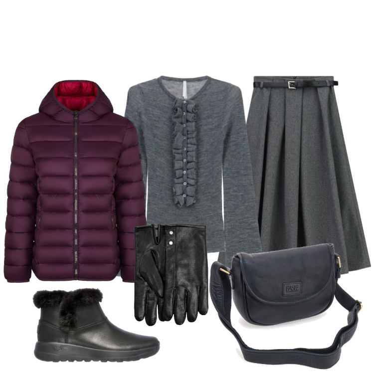 Outfit donna - Colori freddi: l’inverno è alle porte. Stile Casual chic per Tutti i giorni. Abbinamento con guanti, gonne lunghe, maglieria, piumini, stivaletti, borse a tracolla.