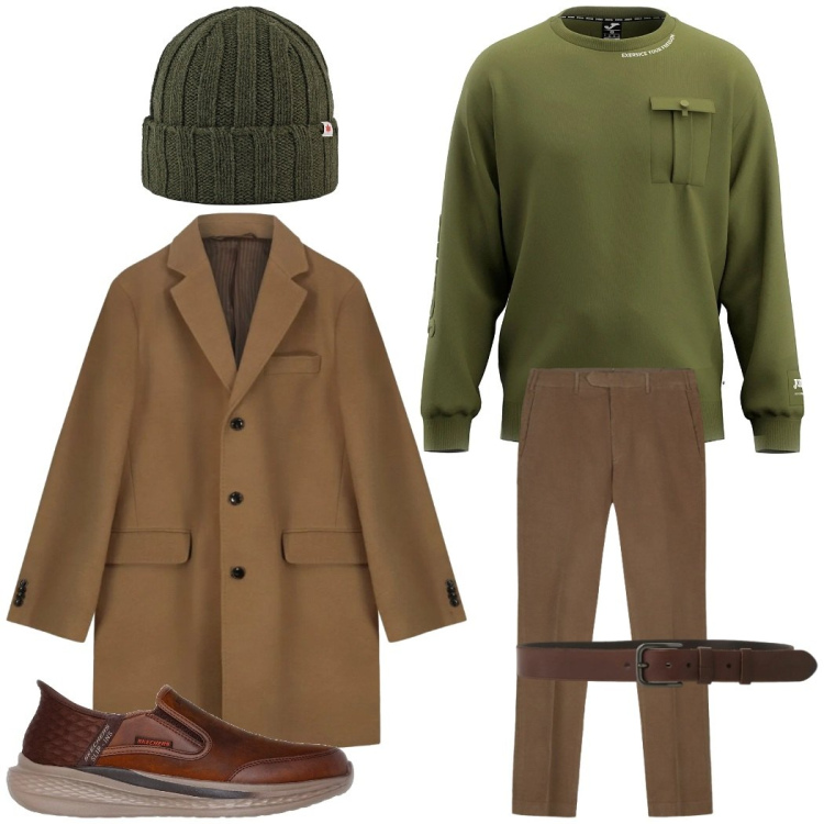 Outfit uomo - Natale in famiglia. Stile Casual per Tutti i giorni. Abbinamento con cinture, cappelli, felpe, cappotti, pantaloni, sneakers.