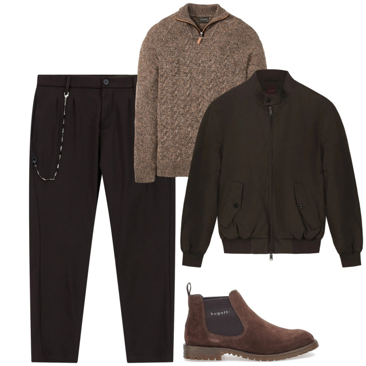 Outfit uomo - Dicembre. Stile Urban per Tutti i giorni. Abbinamento con maglieria, pantaloni, stivali e stivaletti, bomber.