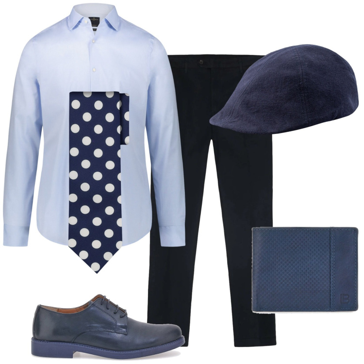 Outfit uomo - Una festa interessante. Stile Business/Elegante per Serata speciale. Abbinamento con camicie, portafogli, cravatte, cappelli con visiera, scarpe stringate, pantaloni.