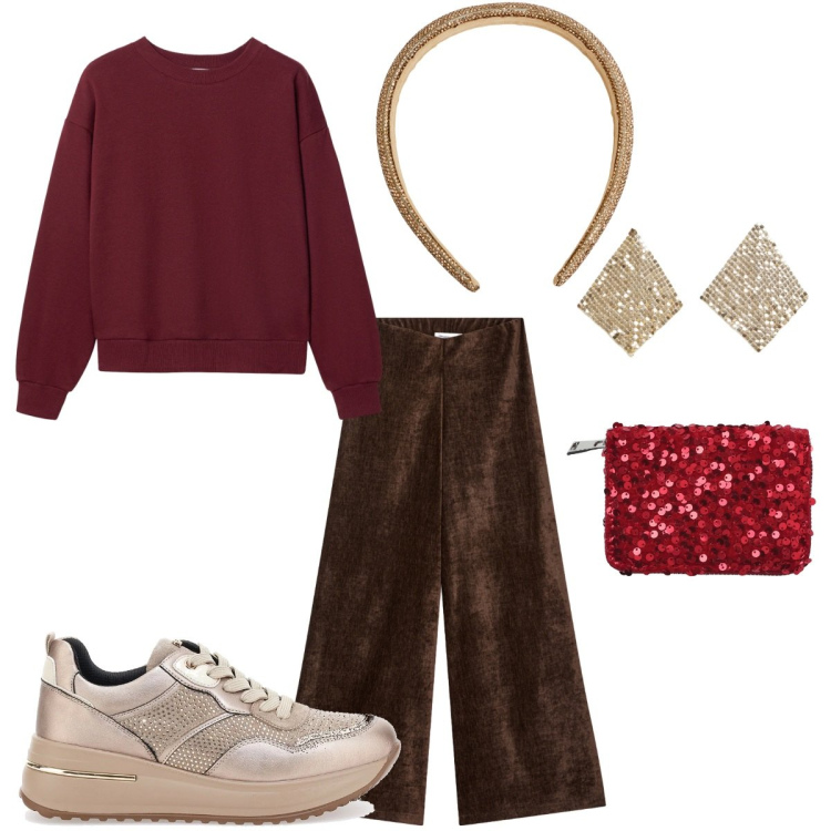 Outfit donna - Tombolata, monete alla mano!. Stile Casual per Serata fuori. Abbinamento con pantaloni, felpe, portafogli, orecchini, cerchietti, sneakers.