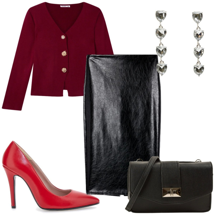 Outfit donna - Terranova: Glamour Xmas 2025. Stile Glamour per Serata fuori. Abbinamento con gonne longuette, orecchini, borse a tracolla, cardigans, décolleté.