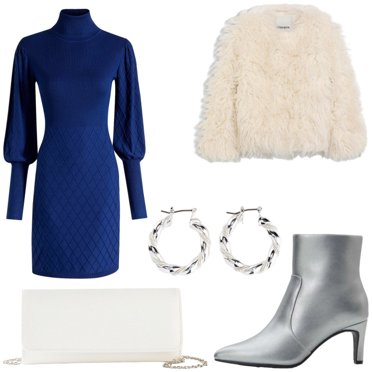 Outfit donna - Total look #2298881. Stile Chic per Serata fuori. Abbinamento con ecopellicce, stivaletti, orecchini, pochette, vestiti.