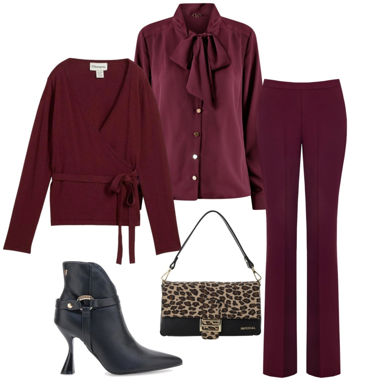 Outfit donna - Total look #2298898. Stile Chic per Serata fuori. Abbinamento con cardigans, pantaloni, bluse, borse a spalla, stivaletti.