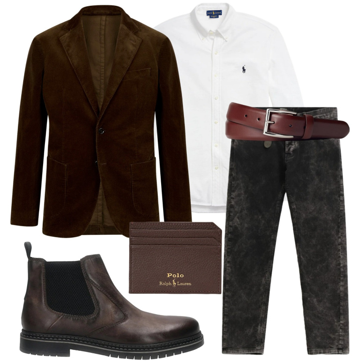 Outfit uomo - Total look #2298917. Stile Casual per Tutti i giorni. Abbinamento con pantaloni, camicie, cinture, portafogli, giacche, stivali e stivaletti.