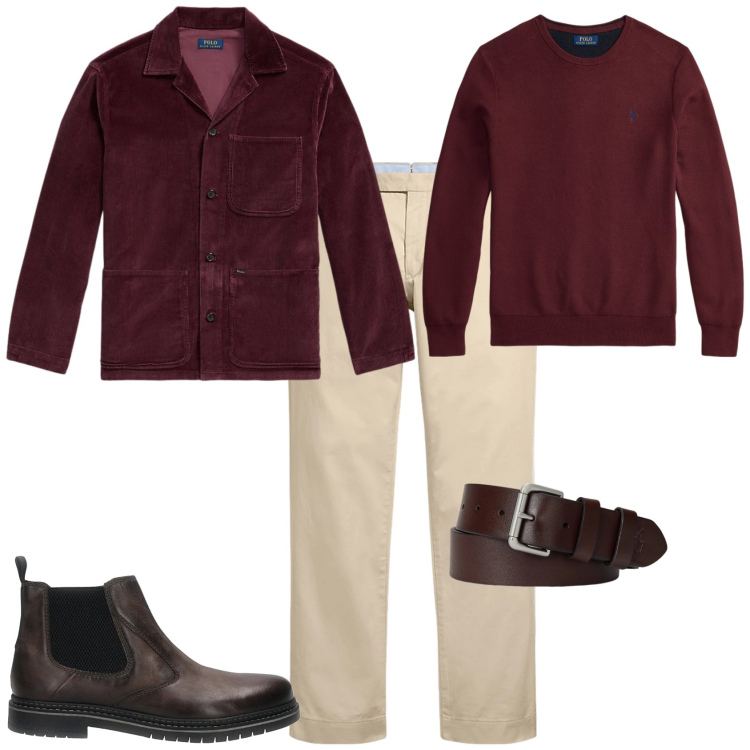 Outfit uomo - Trendy. Stile Trendy per Tutti i giorni. Abbinamento con cinture, pantaloni chino, giacche, maglieria, stivali e stivaletti.