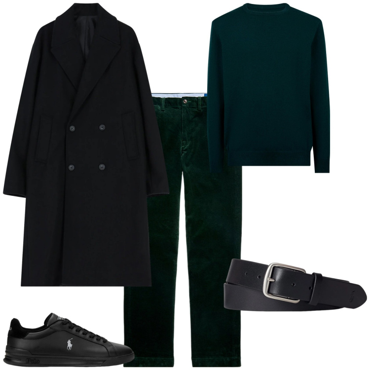 Outfit uomo - Total look #2298928. Stile Trendy per Serata speciale. Abbinamento con cappotti, cinture, pantaloni, sneakers, maglieria.