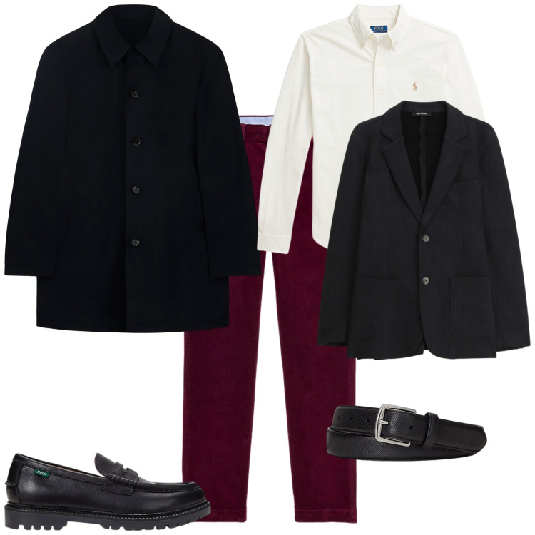 Outfit uomo - Total look #2298932. Stile Trendy per Serata speciale. Abbinamento con giacche, cinture, pantaloni, scarpe stringate, camicie, trench.