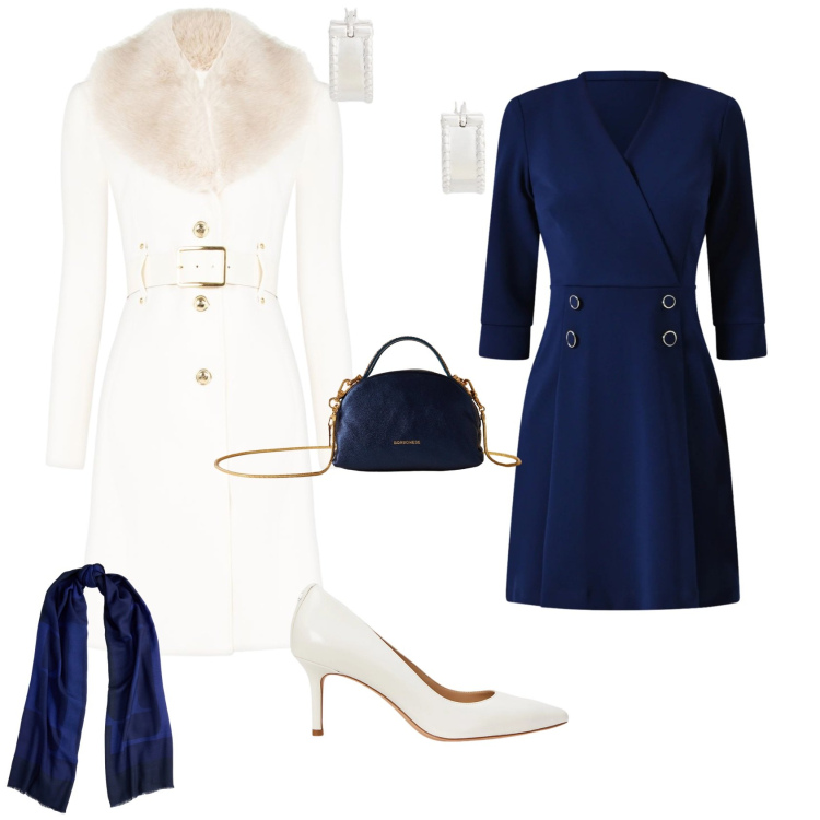 Outfit donna - Festività eventi serate. Stile Bon Ton per Tutti i giorni. Abbinamento con cappotti, vestiti corti, borse a mano, décolleté, orecchini, sciarpe.