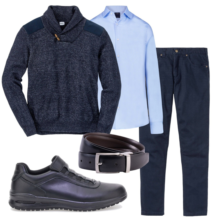 Outfit uomo - Total look #2298962. Stile Casual per Tutti i giorni. Abbinamento con pantaloni, maglieria, camicie, cinture, scarpe stringate.