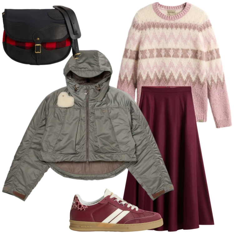 Outfit donna - Winter week. Stile Sporty chic per Tutti i giorni. Abbinamento con sneakers, blazer, borse a tracolla, gonne lunghe, maglieria.
