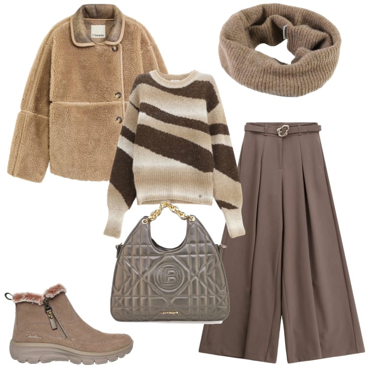 Outfit donna - Total look #2298977. Stile Urban per Tutti i giorni. Abbinamento con blazer, pullovers, pantaloni, scaldacollo, stivaletti, borse a mano.