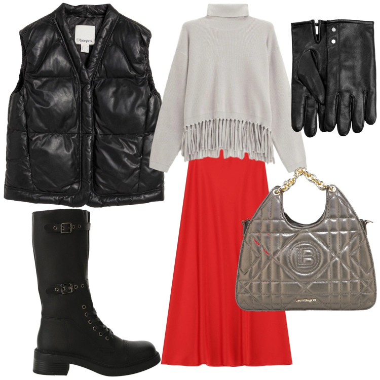 Outfit donna - Qualcosa di rosso - @danipoetessa73. Stile Minimal per Tutti i giorni. Abbinamento con guanti, piumini, maglieria, gonne lunghe, stivali, borse a mano.