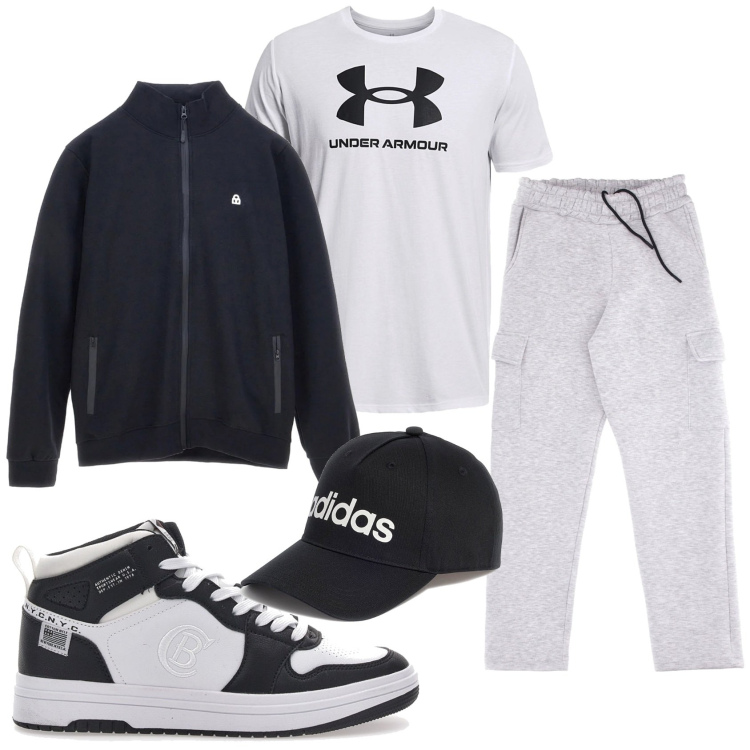 Outfit uomo - Total look #2298989. Stile Urban per Tutti i giorni. Abbinamento con maglieria, cappelli, pantaloni cargo, felpe, sneakers.