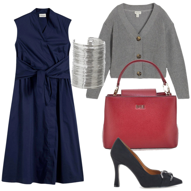 Outfit donna - Brilla con i tessuti che si accendono. Stile Bon Ton per Serata fuori. Abbinamento con vestiti, cardigans, braccialetti, décolleté, borse a mano.