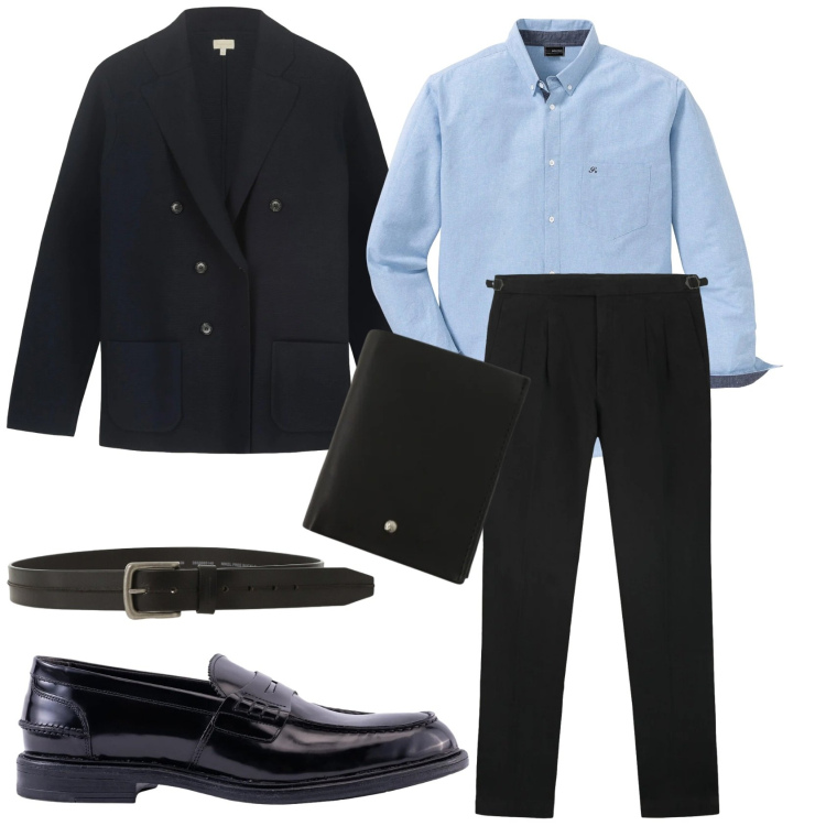 Outfit uomo - Total look #2298992. Stile Trendy per Serata speciale. Abbinamento con camicie, portafogli, cinture, giacche, scarpe stringate, pantaloni.
