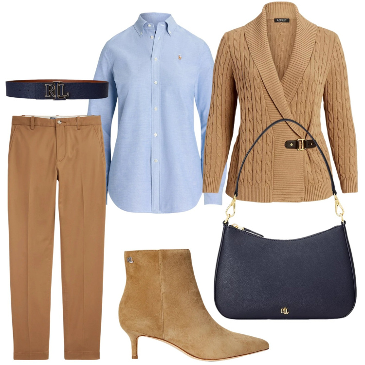 Outfit donna - La camicia evergreen. Stile Bon Ton per Ufficio. Abbinamento con maglieria, stivaletti, pantaloni chino, camicie, borse a spalla, cinture.