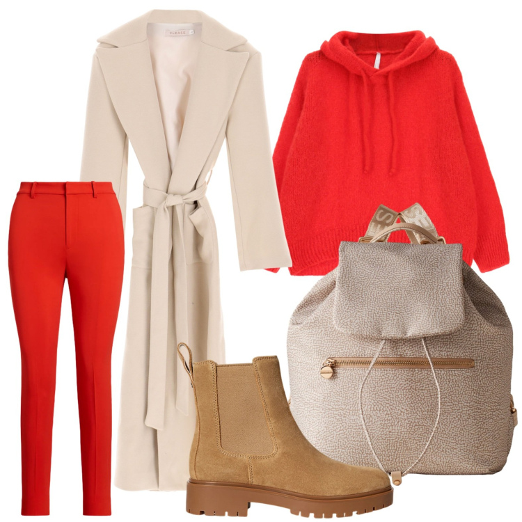 Outfit donna - Guardaroba luxury. Stile Glamour per Tutti i giorni. Abbinamento con cappotti, maglieria, zaini, stivaletti chelsea, pantaloni.