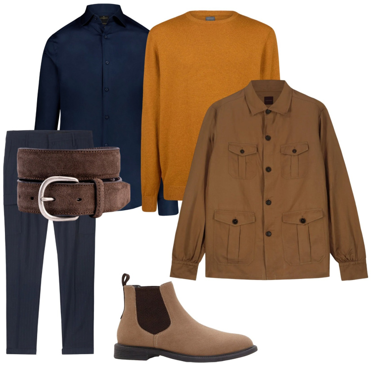 Outfit uomo - Così per le feste. per Serata speciale. Abbinamento con stivali e stivaletti, camicie, maglieria, pantaloni cargo, cinture, cappotti.