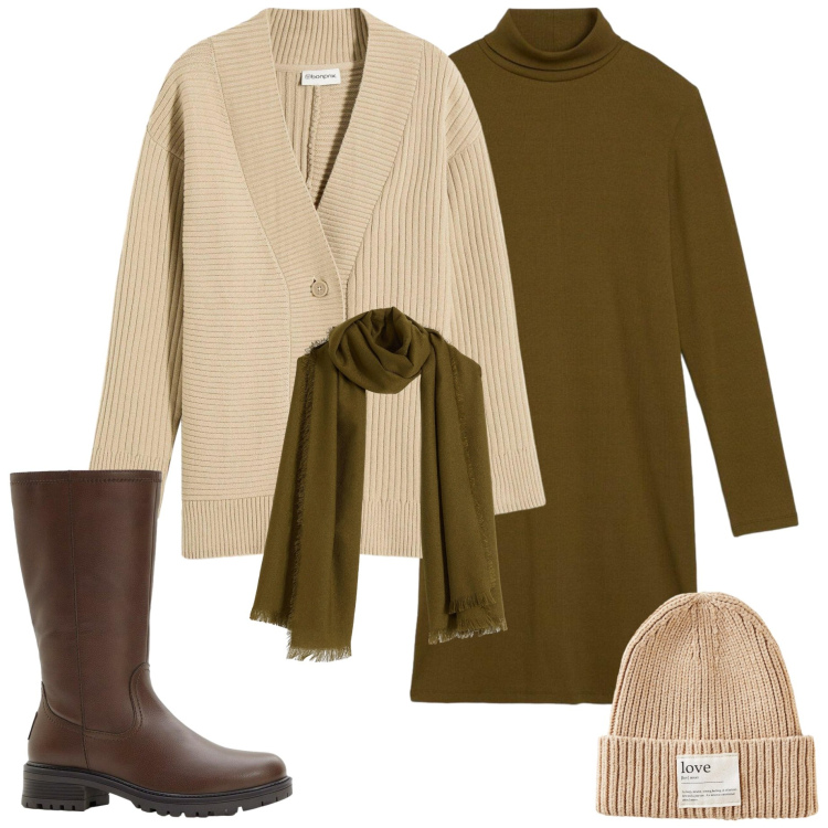 Outfit donna - Xmas Mood. Stile Casual per Tutti i giorni. Abbinamento con vestiti, cardigans, stivali, sciarpe, berretti.