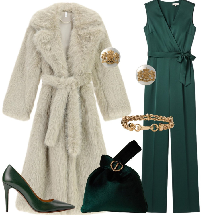 Outfit donna - Total look #2299029. Stile Chic per Serata fuori. Abbinamento con tute, cappotti, borse a mano, orecchini, décolleté, braccialetti.