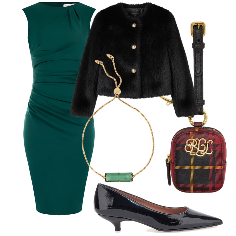 Outfit donna - Serata in tubino. Stile Chic per Serata fuori. Abbinamento con vestiti a tubino, ecopellicce, braccialetti, pochette, décolleté.